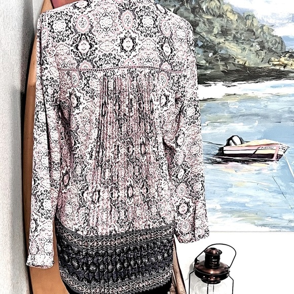 🌟DR2, Daniel Rainn, Gorgeous Free-Flowing Blouse in Soft Mauve & Gray, Small - Picture 11 of 16